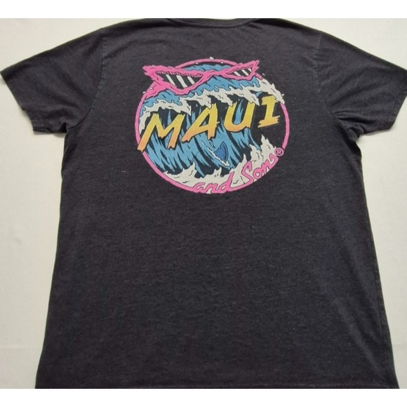 Maui and Sons Tops - Maui and Son's men's dark gray colorful wave graphic t-shirt sz. Lg two sided